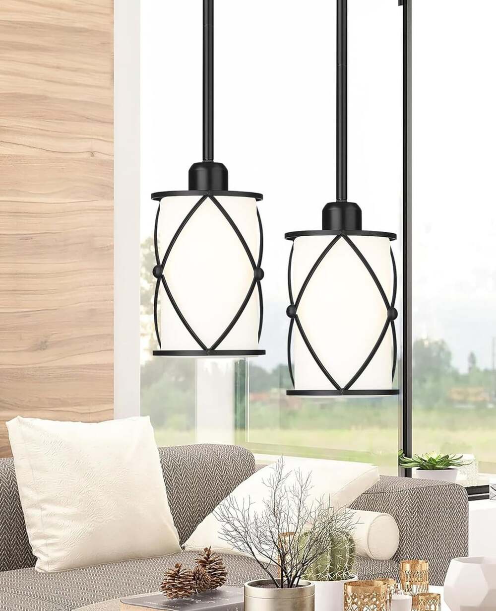 Osimir Glass Pendant Lights Kitchen Island, 2 Pack Modern Black Pendant Light 2#